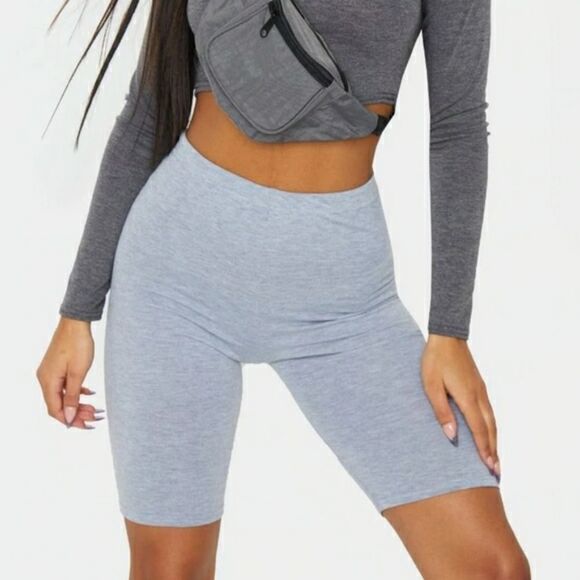 NEW PLT Prettylittlething Grey Marl‎ Cycle Shorts 0 - Picture 1 of 9